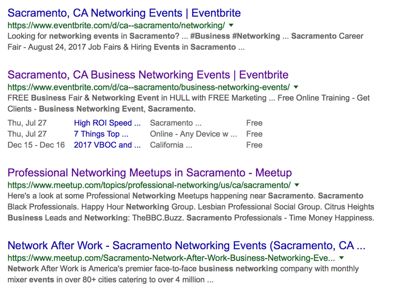 Google Search Results: Sacramento Business Networking Events