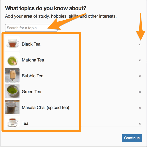 Quora Account Setup Topic Selection
