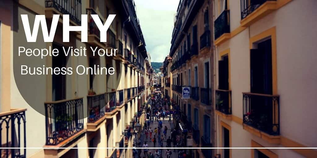 Why People Visit Your Business Online with city street and people shopping in background