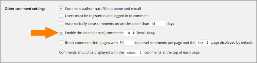 Wordpress threaded discussion settings